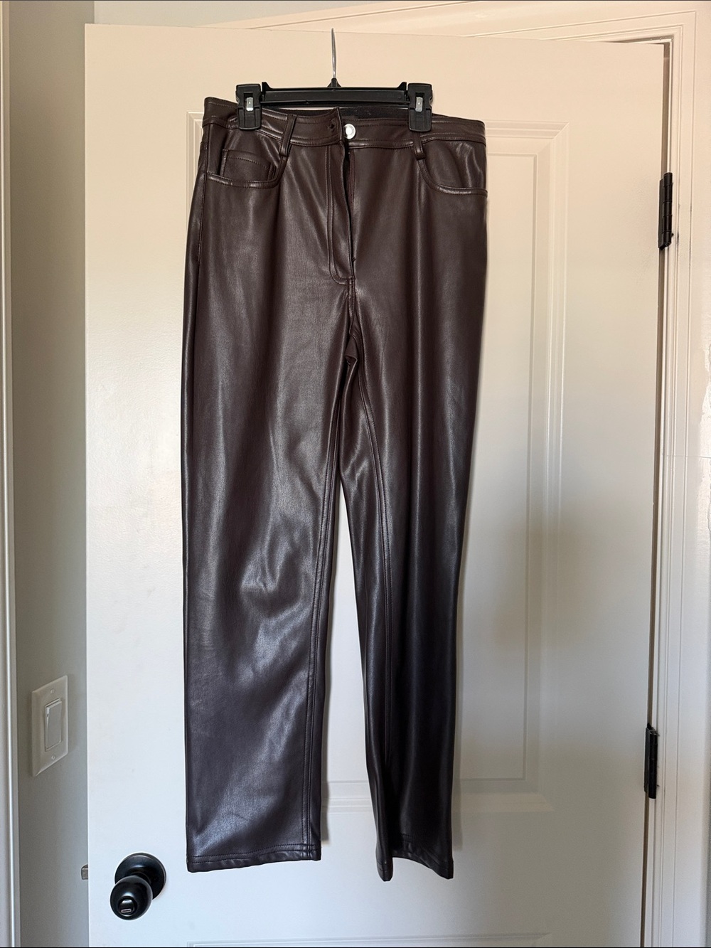 Halogen Brown Faux Leather Straight Leg Pants
